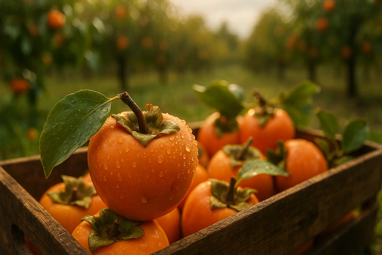 Temporada del kaki Persimon en Valencia: fruta Persimon lista para comer